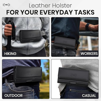 Leather Phone Holster for iPhone 17 Pro, 17, 16 Pro, 16e, 15, 15 Pro, 14, 13, 12, 11, X, XR, XS – Belt Clip Case Pouch for Men & Women | Magnetic Closure | Fits with Protective Cover