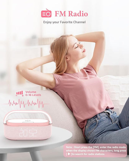 COLSUR Bluetooth Speaker with Wireless Charger, FM Radio, Dimmable LED Night Light, Dual Wireless Speakers, 2500mAh Portable Speaker for Home Decoration, Bedroom, Office, Gift