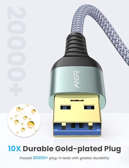 AINOPE 2 Pack USB Extensions Cable High Speed USB 3.0 Extension Cord Type A Male to Female Sturdy Braided Material Fast Data Transfer Compatible with USB Keyboard,Mouse,Flash Drive,Grey,3.3FT+6.6FT