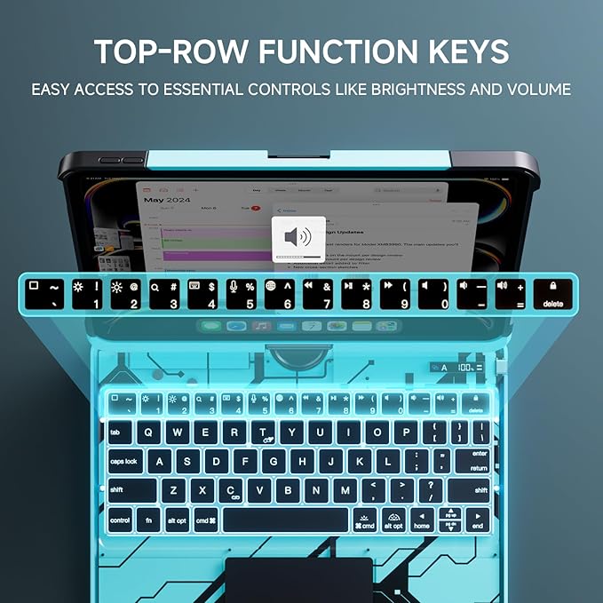 Transparent Case with Keyboard for 2024 iPad Pro 13 inch (M4), iPad Pro 13,7-Color Backlit,Magic Wireless Keyboard, 360°Rotating,Multi-Touch trackpad,Pencil Holder,with Shortcuts,Blue