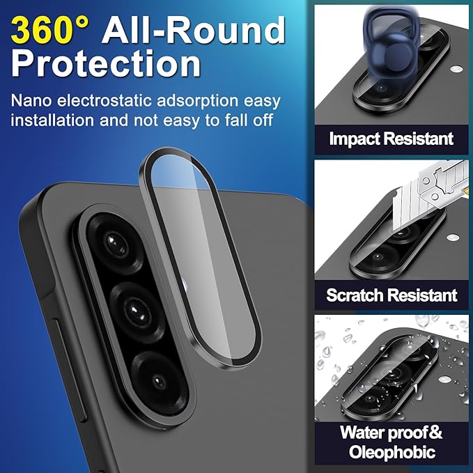 for Samsung Galaxy A36/A56 Camera Lens Protector, Individual Metal Ring Tempered Glass Lens Cover, [Strong Adsorption] Scratch Resistant Ultra-Thin HD Clear Lens Cover, 1 Set-Black