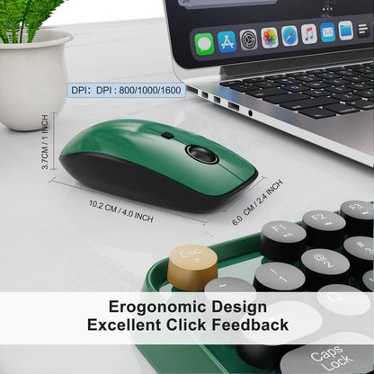 Green Wireless Keyboard and Mouse Combo,Typewriter Keyboard with Round Keys,2.4G Wireless Full Size Colorful Keyboard with Number Pad for Computer Laptop and Desktop
