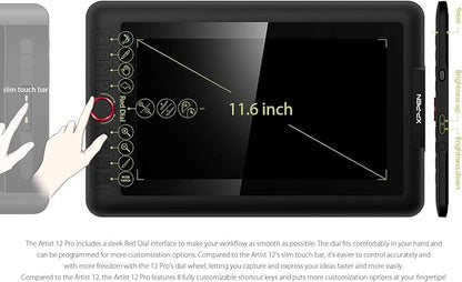 XPPen Artist12 Pro 11.6" Drawing Tablet with Screen Pen Display Full-Laminated Graphics Tablet with Tilt Function Battery-Free Stylus and 8 Shortcut Keys(8192 Levels Pen Pressure and 72% NTSC)