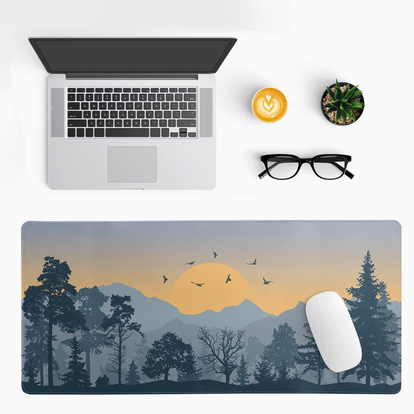 Mountain Gaming Mouse Pad 31.5x11.8 Inch Forest Large Mousepad Extended Grey Mousepad Gaming Non-Slip Rubber Base Stitched Edges Keyboard Mouse Mat Desk Pad for Office Home and Game