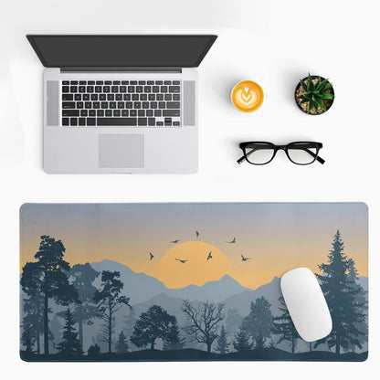 Mountain Gaming Mouse Pad 31.5x11.8 Inch Forest Large Mousepad Extended Grey Mousepad Gaming Non-Slip Rubber Base Stitched Edges Keyboard Mouse Mat Desk Pad for Office Home and Game
