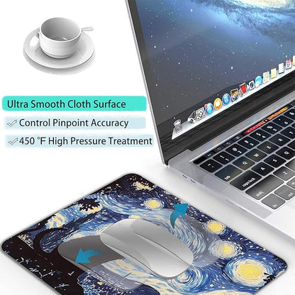 Starry Night Black Cat Custom Mouse Pad with Non-Slip Rubber, Small Square Design for Wireless Laptop & Computer Mouse Pads for Desk, 9.5 x 7.9 inch Smooth Surface for Gaming & Office
