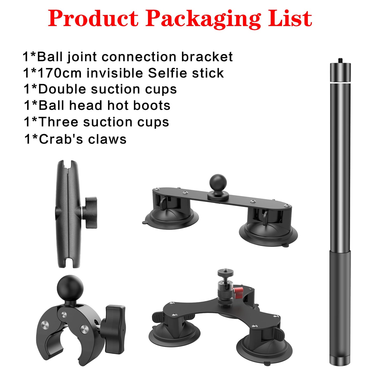 Taisioner Suction Car Mount for Camera Insta360 X5/X4/X3/X2/GO 3/ONE/RS Compatible with Gopro Max 360 Outside Car Mount with 67” Invisible Selfie Stick 5 in 1 Suction Camera kit for Action Camera