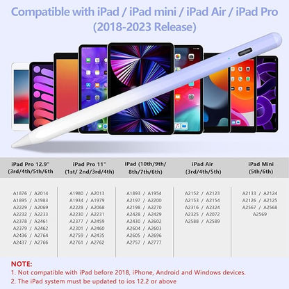 Stylus Pen for iPad 2018-2023 with Palm Rejection, Active Pencil for iPad 10th/9th/8th/7th/6th Generation, for iPad Pro 11/12.9 inch, for iPad Air 5th/4th/3th, for iPad Mini 6th/5th Gen(Sky Grey)