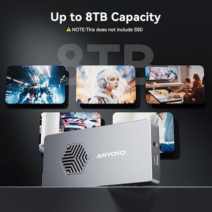 ANYOYO 40Gbps M.2 NVMe SSD Enclosure with Cooling Fan for M1 M2 Pro/Max,M.2 NVMe Enclosure Compatible with Thunderbolt 3/4/5/USB4/3.2/3.1 Support M/B+M Key Size 2230/2242/2260/2280 up to 2700 MB/s