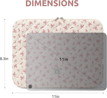 Puffy Laptop Sleeve 13-15.6 Inch Cute Quilted Laptop Protective Case Padded Floral Computer Sleeve for MacBook (A-Pink, 11 Inch)