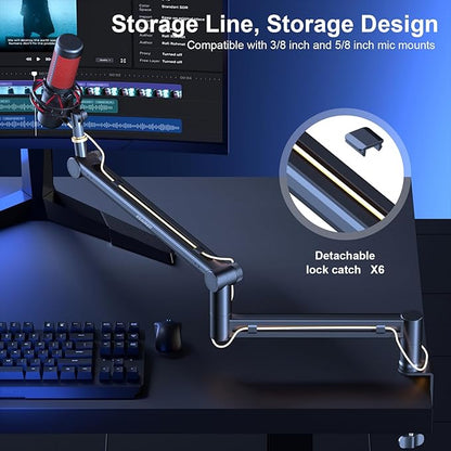 Microphone Arm,Aokeo AK-58 Desk Low Profile Adjustable Mic Boom Arm Stand,Suitable For Blue Yeti,Snowball iCE, HyperX QuadCast,SoloCast,Elgato Wave,Etc