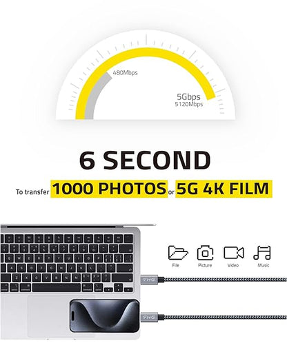 FHG USB-C to USB-C Cable - 6FT, 2Pack PD 60W/3A Fast Charging, 5Gbps Data Transfer, Compatible with Android Auto/iPhone 15