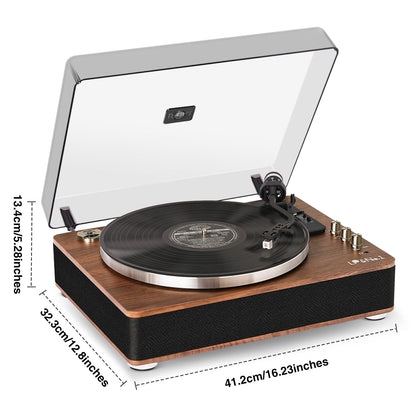 LP&No.1 Vinyl Record Players, Bluetooth Turntable with Built-in Speakers & Phono Preamp, High Fidelity Belt Drive 33/45 RPM with Magnetic Cartridge, USB Recording & Playback, Pitch Control, Auto Off