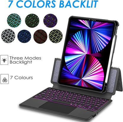 iPad Air 5th Keyboard Case for iPad Air 11 inch (M2) 2024/4th/3rd/2nd/1st Gen -iPad10.9 Air 5 /Air 4 Gen-7 Color Backlight,Touchpad Detachable Slim Cover with Pencil Holder (10.9"/11",Black)