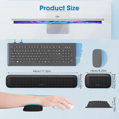 MEKASS Ergonomic Wrist Rest for Keyboard and Mouse, Soft Memory Foam Keyboard Wrist Rest Set with Non-Slip Silicone Base, Easy Typing, Pain Relief, Comfort for Office, Work, Gaming (Classic Black)