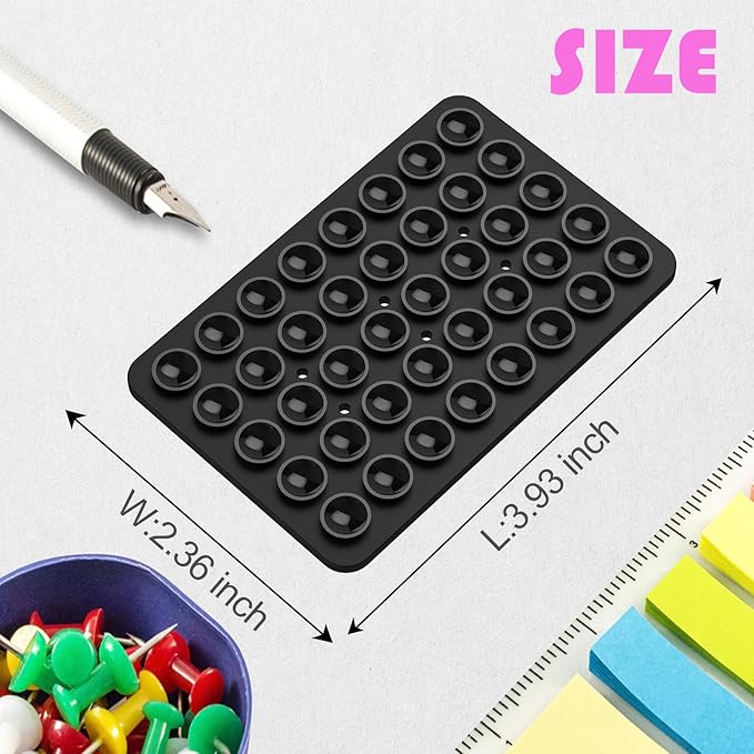 2PACK Silicone Double Sided Suction Phone Case Mount, Detachable Hands Free & Strong Grip Holder for Selfies & Videos, Compatible iPhone Android (Black, 2Pack 40 Suction Cups)