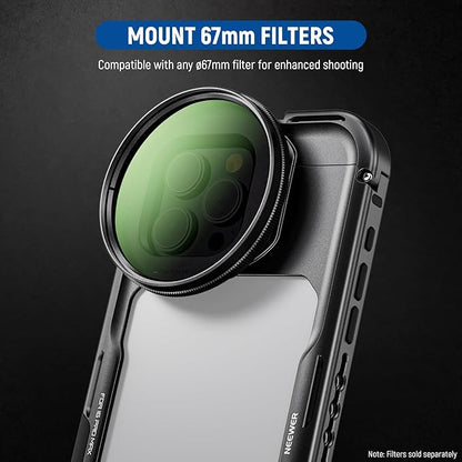 NEEWER 16 Pro Max Cage with Two Quick Release Side Handles, Phone Video Rig Kit with 67mm Filter Adapter, 17mm Lens Mount, T Mount Lens Adapter Compatible with iPhone 16 Pro Max (PA074+PA045E+PA045B)