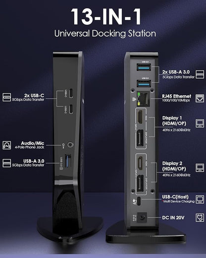 WAVLINK USB 3.0 and USB-C Universal Laptop Docking Station with 65W, Dual Monitor Docking Station for Windows or Mac, 4K HDMI (2 HDMI,2 Display Ports,3 USB-A, 2 USB-C, Ethernet, Audio&Mic)