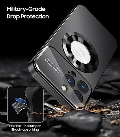 Magnetic for iPhone 14 Pro Max Case, Compatible with MagSafe, Built-in Camera Lens Protector, Logo View, Military Grade Drop Proof Phone Case Cover, Black