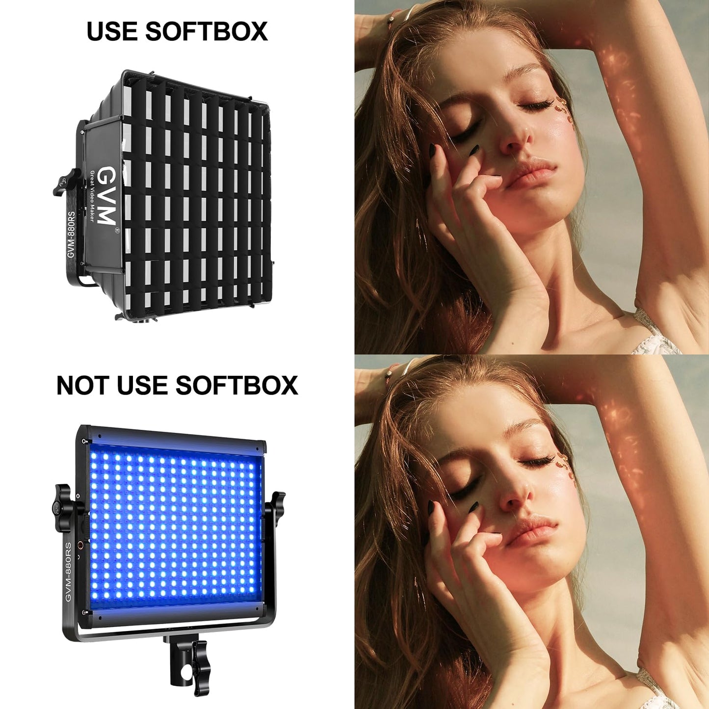 GVM RGB Photography Lighting Kits with 2 Softboxes, 880RS 60W Studio Lights with Bluetooth Control, 2 Packs Video Light with 18 Lighting Scenes, led Panel Lights for Video Recording, 8330lux/0.5M