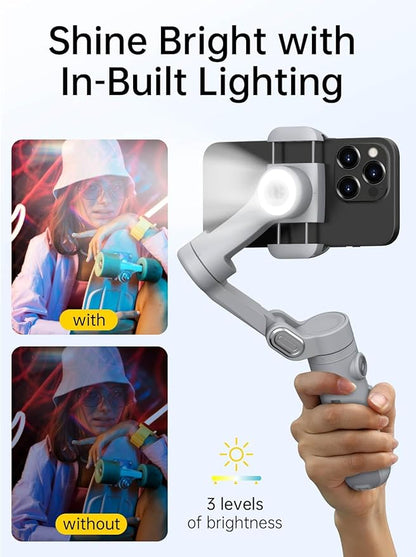 Gimbal Stabilizer for Smartphone, 3-Axis Portable iPhone Gimbal w/OLED Display for iPhone/Andriod, Phone Gimbal with Face/Object Tracking for Tiktok YouTube Vlog-Smart X Pro Gray