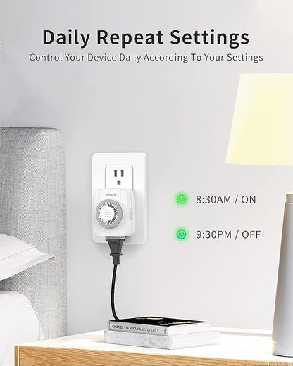TiFFCOFiO Indoor Mechanical Outlet Timer, 3 Prong Timers for Electrical Outlets, 24-Hour Programmable Plug in Light Timer, ETL Listed (1 Pack)