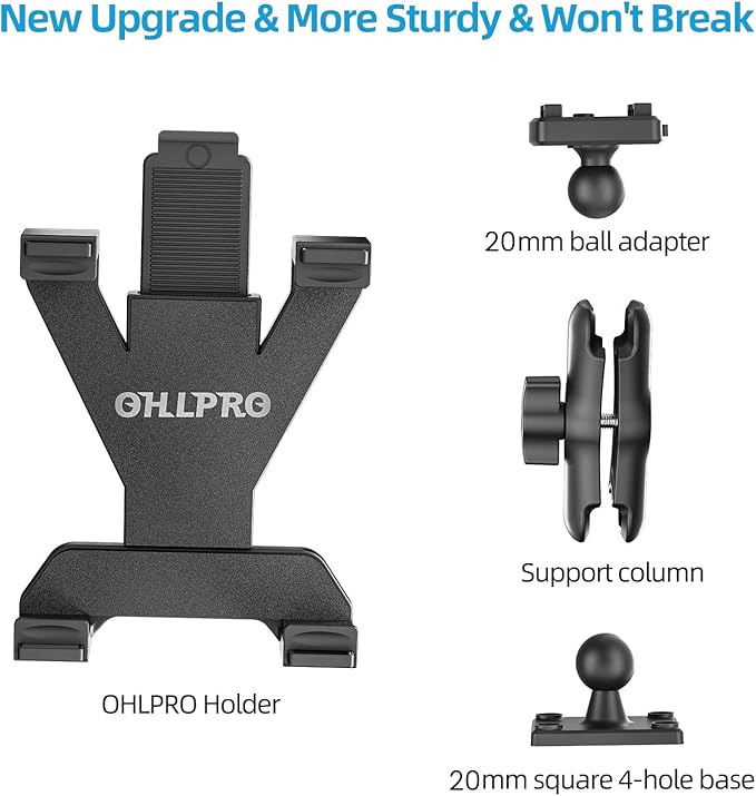 OHLPRO Heavy Duty Drill Base Tablet Holder Car Mount, iPad Mount for Truck Compatible with 7"-13" Tablets, Adjustable Angle, Sturdy Design, Ideal for Cars,Wall, Commercial Vehicles - Includes Screws