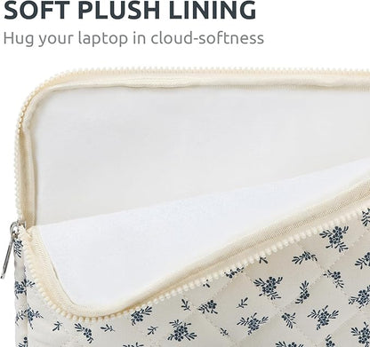 Puffy Laptop Sleeve 13-15.6 Inch Cute Quilted Laptop Protective Case Padded Floral Computer Sleeve for MacBook (A-Light Blue, 11 Inch)