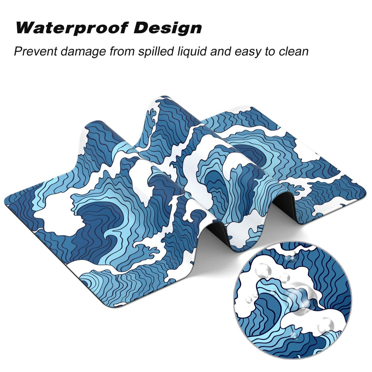 Atufsuat Extended Gaming Mouse Pad, Japanese Blue White Wave Mousepad, XL Large Mouse Mat Desk Pad 30 x 14 Inch, Waterproof Anime Mouse Pad with Stitched Edges and Non-Slip Base for Office Gaming