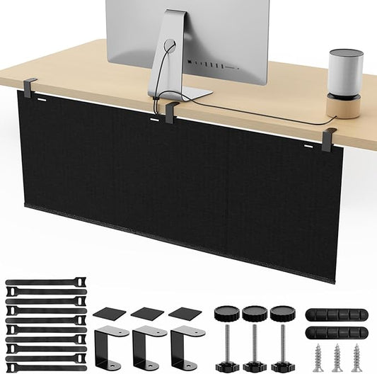 ERGO COLLECT No Drill Under Desk Cable Management and Privacy Panel 2 in 1 | Modesty Panel with Cord Organizer |Felt Standing Desk Back Skirt for Office,Home(47.2")