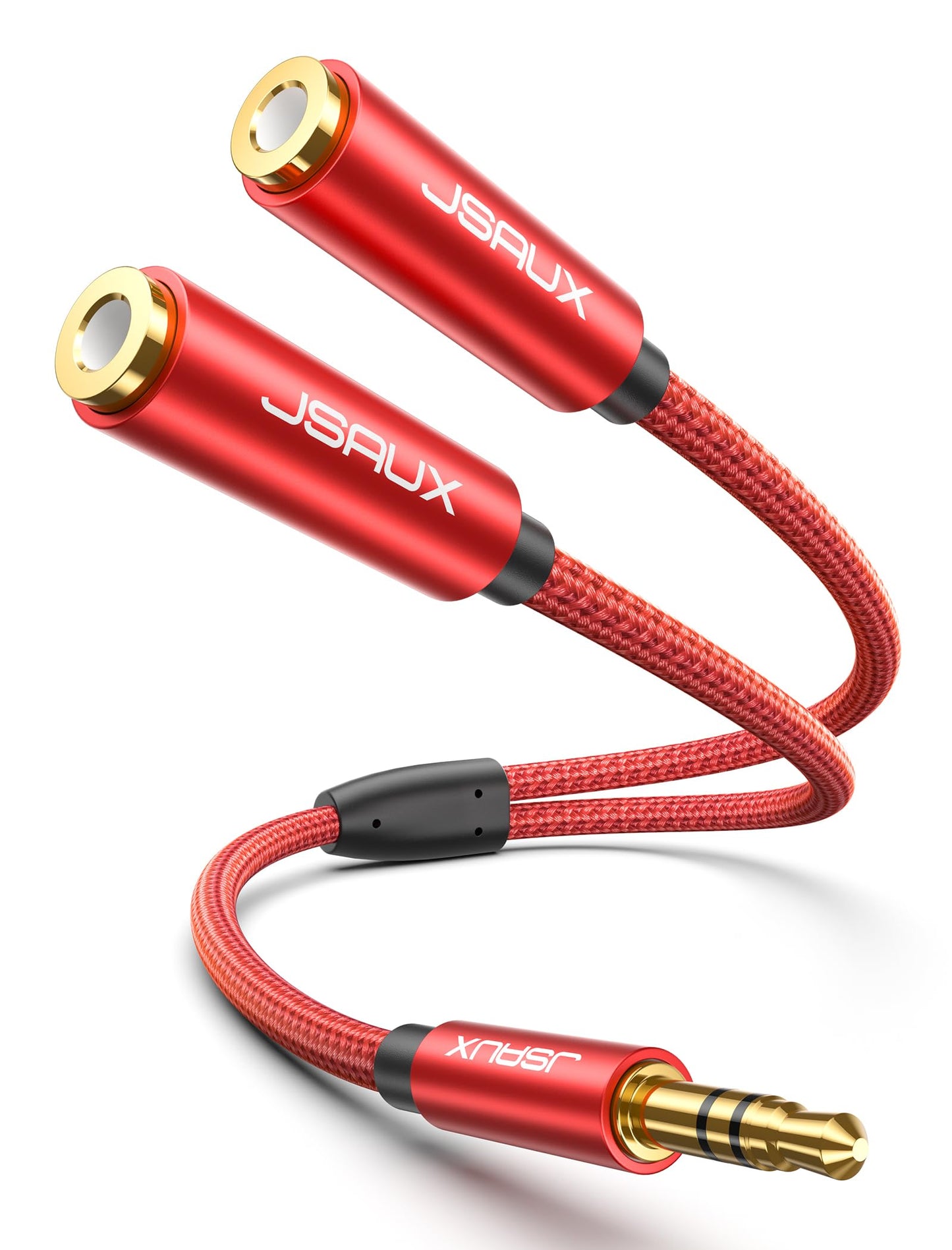 JSAUX Headphone Splitter for 2 Headphones, 3.5mm Splitter (No Mic), Red