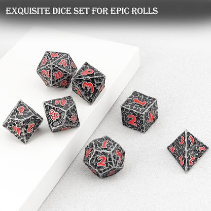 Haxtec DND Dice Set Polyhedral D&D Dice Compatible with Dungeons and Dragons Gift TTRPG Antique Iron Red Metal Dice