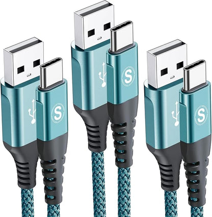 USB C Cable 3.1A Fast Charging [3Pack,10ft+6.6ft+3.3ft], sweguard USB-A to USB-C Charger Nylon Braided Cord for Samsung Galaxy S21 S20 S10 S9 S8 Plus/FE Note 20 10 9 8 7, A71 A51 A32,LG,Moto,PS5-Green