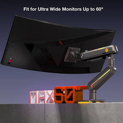 RGB Gaming Monitor-arm for Flat/Ultrawide/Curved Monitors 32 to 60 inch, Heavy Duty Stand Load up to 20 kg, VESA 75/100 mm Monitor-Mount F6-G