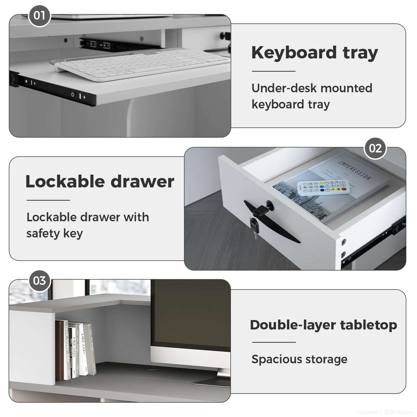 Nuipesn 71" Modern Reception Desk with Counter, Lockable Drawer, Keyboard Tray & Cable Grommet, Right Layout, White + Black