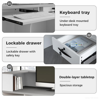 Nuipesn 71" Modern Reception Desk with Counter, Lockable Drawer, Keyboard Tray & Cable Grommet, Right Layout, White + Black