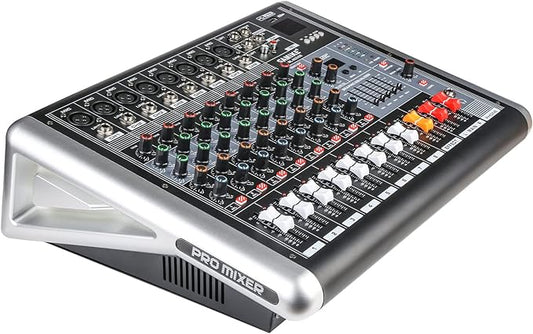 Mixers Audio 8 Channel Mixer Power Mixer Amplifier 2 * 300 Watt Output Dj Mixer Board with 16 Kinds of DSP Reverb Sound Mixers for Speakers