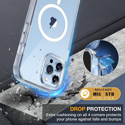 Miracase Magnetic for iPhone 13 Pro Max Case 6.7 inch, (Compatible with MagSafe) Upgrade Full-Body Clear Phone Bumper Case with Built-in 9H Tempered Glass Screen Protector, Magnetic Clear