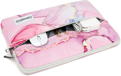 Canvaslove Pink Marble Laptop Sleeve Case Bag with Pocket for MacBook Pro 14 inch,Surface Laptop 14.4 inch and HP Lenovo Dell ASUS Acer 14 inch Laptop