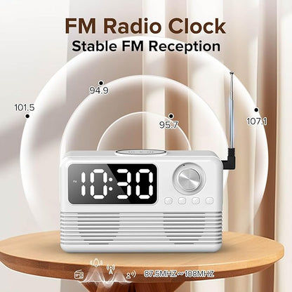 15W Fast Wireless Charger with Bluetooth Speaker and Alarm Clock Radio,4 in1 Wireless Charging Station for iPhone,Android Phones with FM Radio for Bedroom