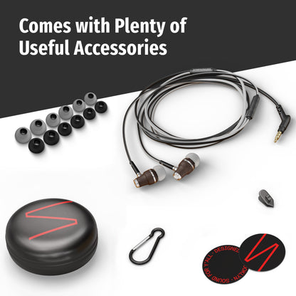 Symphonized Wired Earbuds 3.5mm Jack – Wooden Earphones with Mic & Volume Control, Plug In Ear Headphones Wire, Corded Ear Buds Wired Earbuds with Microphone for Computer, Laptop & Phone with Aux Cord