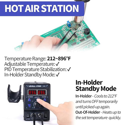 YIHUA 8786D I 2 in 1 Hot Air Rework and Soldering Iron Station with °F /°C, Cool/Hot Air Conversion, Digital Temperature Correction and Sleep Function