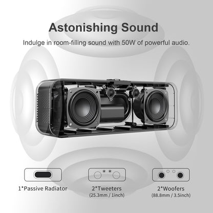 DOSS SoundBox H200 50W Home Bluetooth Speaker with Dual 3.5-Inch Woofers, Two 1-inch Tweeters, 35H Playtime, TWS, Sustainable Materials, BT 5.3, Wireless for Record Player/Computer/TV-Black