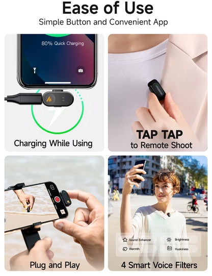 MAONO Wave T1 Mini Lavalier Microphone for iPhone/Android with USB C Plug