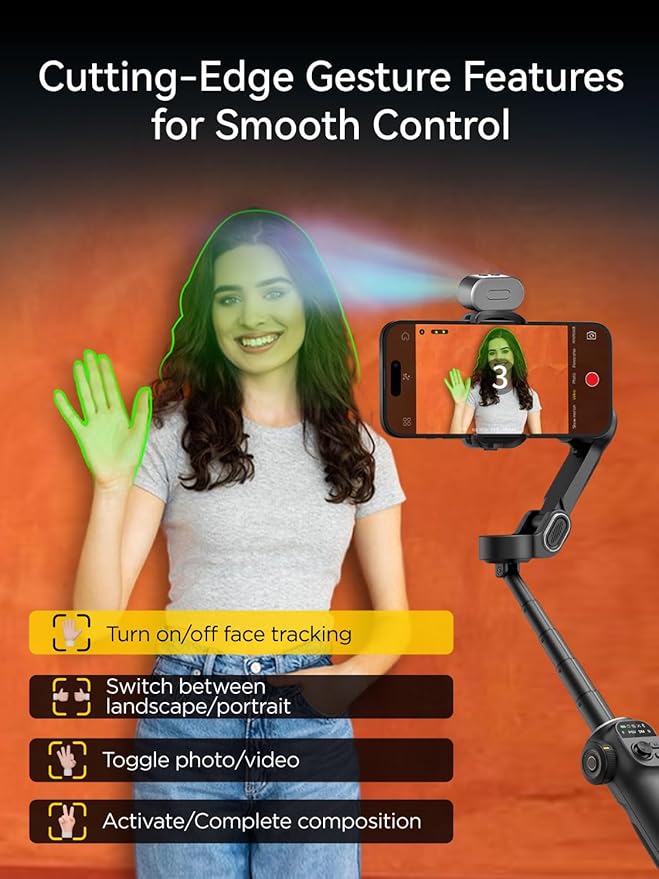 Gimbal Stabilizer for iPhone with AI Tracking Sensor, Elevate Your Filming w/7.8" Extension Rod and OLED Screen for Gimbal, iPhone Gimbal w/8.0 Stability for Sports Shooting-Smart X2 AI Black