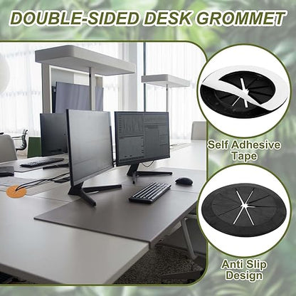 PATIKIL Desk Grommet 2-3/8", 4 Pcs Round Cable Grommet Cord Hole Cover with Adhesive Tape Flexible Table Wire Organizer for Office Home Table Countertop, Black