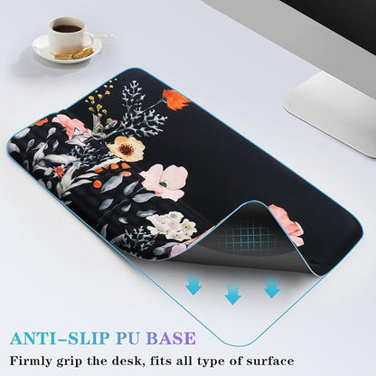 Computer Keyboard Stand with Wrist Rest, Ergonomic Tilted Keyboard Holder - Keyboard Riser with Wrist Pad - Keyboard Tray Support for Office Home - Black Flowers