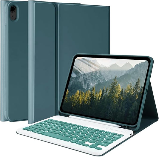 MMK for iPad 11th/10th Generation Case with Keyboard, Dark Green