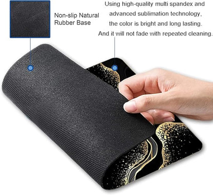Mouse Pad Marble, Cute Personalized Mouse Pads with Design, Square Washable Cloth Mouse Mat, Gaming Office Home Non-Slip Rubber Base Computer Mousepad, Black Gold Marble
