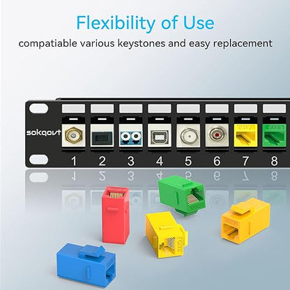 24 Port Blank Keystone Patch Panel with Snap-in Design, Cat6 Network Patch Panel 1U 19 inch, Rack Mount Ethernet Patch Panel (for Slim Keystone Only)